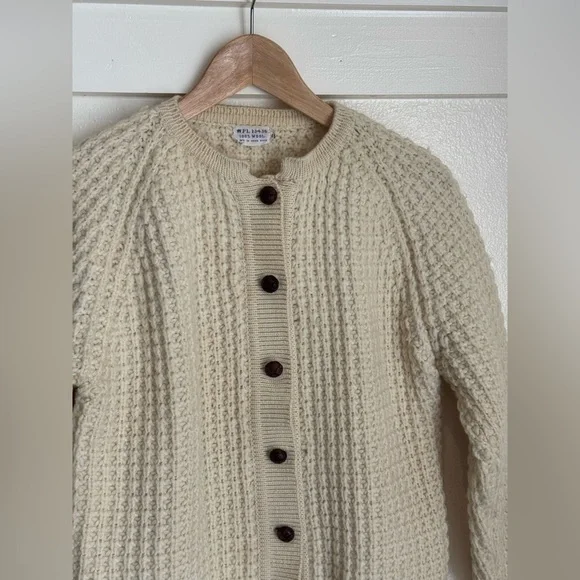 Vintage 100% Wool Chunky Knit Cardigan Cream Fisherman Sweater WPL 13436 Size 40 - Picture 4 of 14